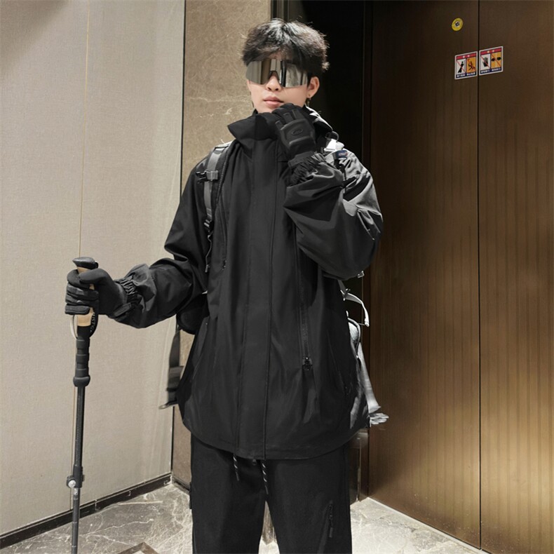连帽冲锋衣男宽松夹克男装纯色青年外套户外防水A266-JK8018-P45图片