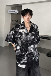 山水印象泼墨三排纽扣设计简约百搭男士衬衫 A071-C54-P38图片