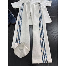 条纹运动裤男女春秋新款阔腿直筒裤休闲小个子宽松卫裤MKC325P38，男装休闲裤，星座1013-5