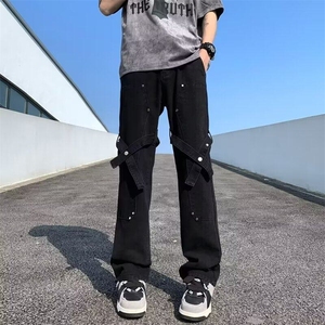 DN121-P48高街排扣工装裤男春夏季直筒微喇裤美式街头潮牌休闲裤图片