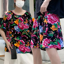 TZ2008男士夏季圆领短袖短裤人棉东北大花布透气凉爽套装大码男女，男装休闲套装，星座115A(原星座507）
