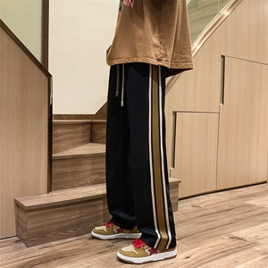 K3193-P48春装新款大码潮牌美式男女侧织带垂坠感拖地休闲卫裤图片