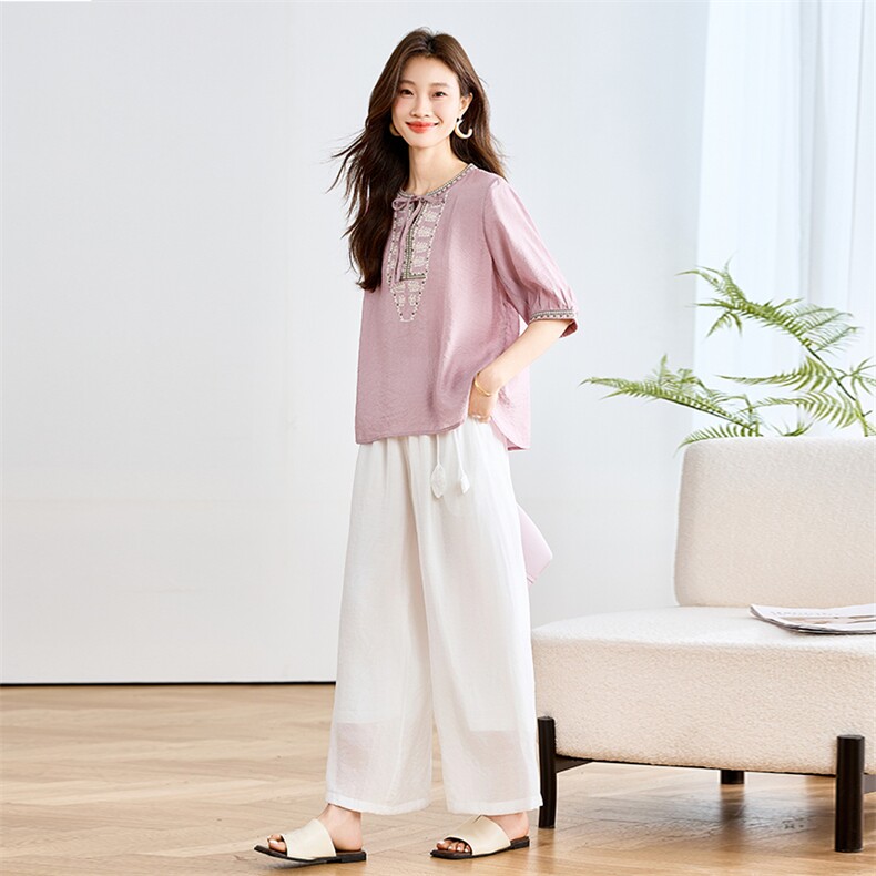 现货2025夏季新款仙仙裤度假风飘逸阔腿裤3200格调女裤子,女装休闲裤,3200格调