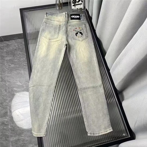 1506-1/K6781/P49潮牌男浅色百搭印花修身小直筒牛仔裤痞帅休闲图片