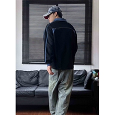 复古卫衣男女春秋痞帅气宽松撞色机车POLO领上衣外套W333，男装Polo衫，星座1116A（原606A-3）