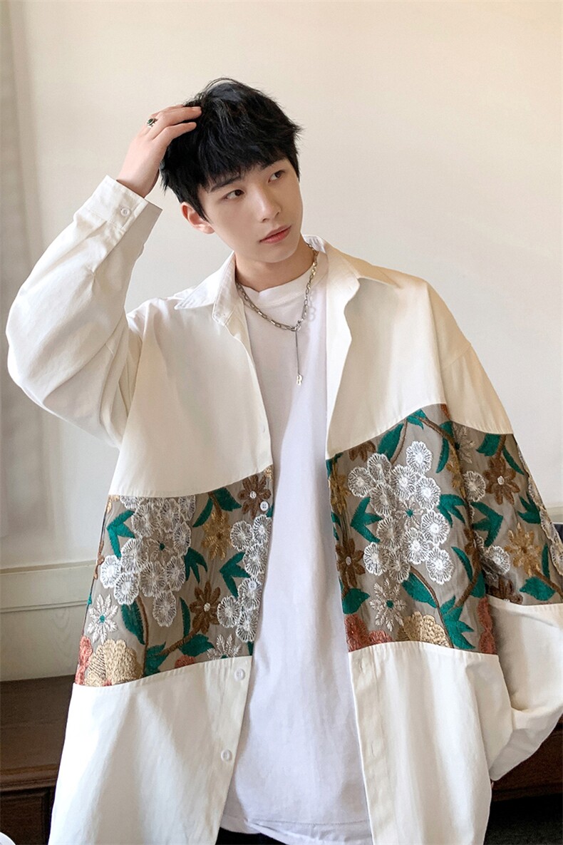 港风长袖衬衣男情侣大码中性风刺绣潮长袖衬衫男CS9743P50,男装衬衫,星座226-1