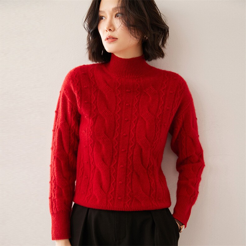 时尚女士七针鼓波半高领羊绒衫优雅显瘦舒适保暖,女装羊绒衫,拓驰羊绒