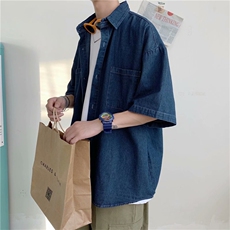 夏季短袖牛仔衬衫男休闲韩版潮流百搭宽松ins港风上衣服CS050-p40，男装T恤，星座1008-2