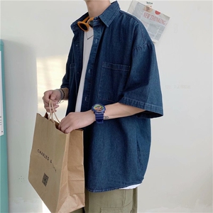 夏季短袖牛仔衬衫男休闲韩版潮流百搭宽松ins港风上衣服CS050-p40图片