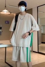 DXYK7-P55港风华夫格拼接短袖两件套套装T恤五分裤短裤男，男装休闲套装，星座1204-3