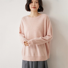 时尚女士羊绒衫一字领宽松显瘦30%羊绒黑色简约百搭，女装羊绒衫，雪山红莲