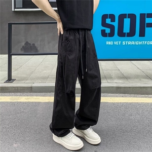 水洗棉褶皱弯刀裤直筒裤休闲裤裤子男-J1659-P48图片