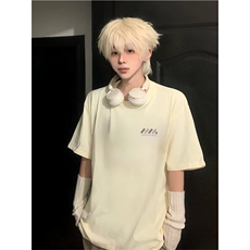 抖音得物供货210克现货宽松纯棉美式潮牌印花落肩袖纯棉T恤AT2115，男装T恤，电商A443