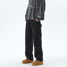 港风复古水洗做旧拼接设计感阔腿牛仔裤insXZ213-NZ7080-P60控78，男装牛仔裤，星座213