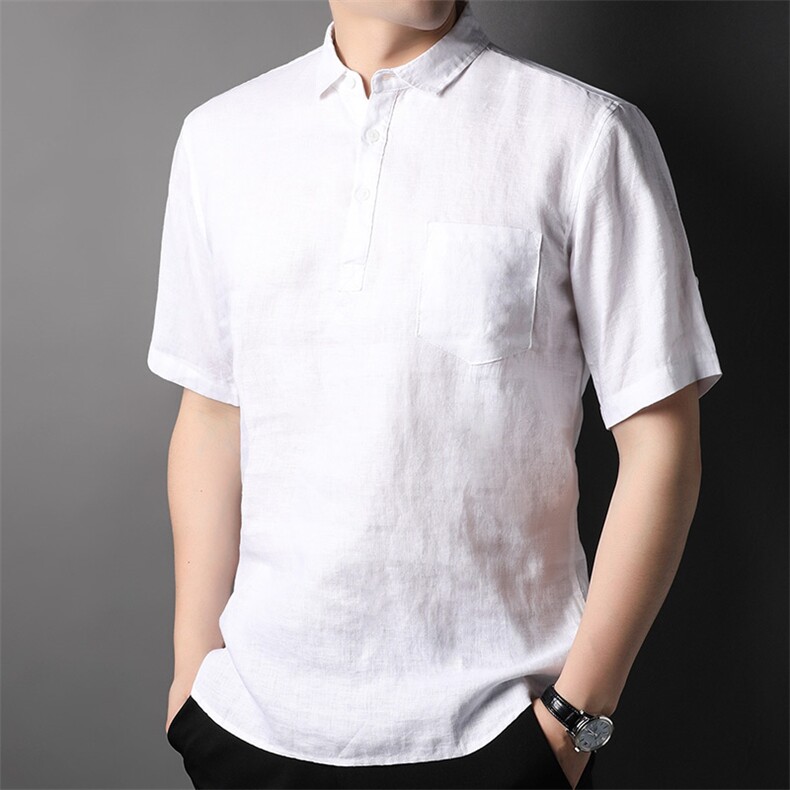 F82258钱塘2020-1夏季男士高品质短袖亚麻上衣翻领时尚上衣P87,男装T恤,钱塘207-1