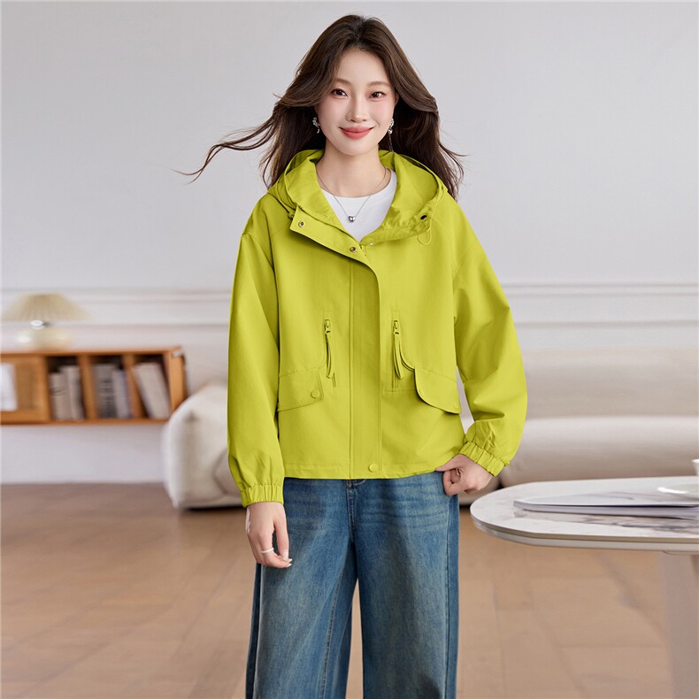 现货时尚拉链休闲连帽短外套女2026春季宽松百搭显瘦工装夹克上衣,女装短外套,涵誉