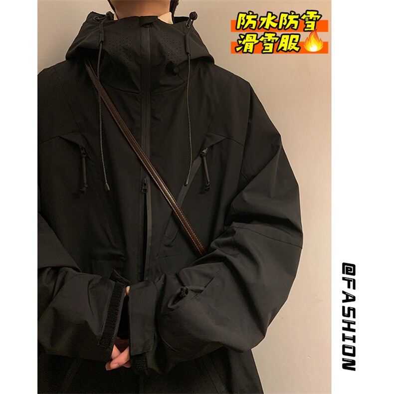 冬新魔术贴滑雪服防风防水拉链保暖加绒加厚中性风外套男M19-P180,男装棉衣,电商A001-1