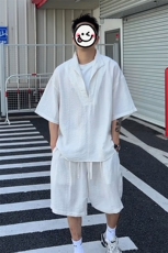 (网图慎用）特批P58无差价假两件休闲轻薄亚麻两件套装男TZ5355，男装休闲套装，电商A001