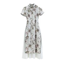 24年春夏季新款时尚盘扣中长款专柜品质旗袍日常奥黛连衣裙，女装汉服/婚纱/旗袍/礼服，小荷流