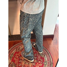 巴黎满印提花牛仔裤男潮牌设计感裤子直筒微喇休闲裤WYA24-P45，男装牛仔裤，星座208-5