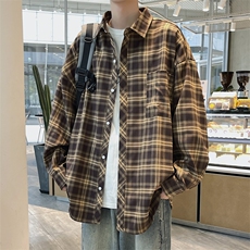 A860-P38格子衬衫男款2023秋季日系复古宽松外套潮流百搭衬衣，男装衬衫，星座512-6