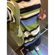 DW87-P45美式春秋纯棉重磅条纹长袖T恤男士宽松休闲卫衣-网图大货，男装卫衣，星座603-2