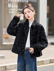 时尚重工刺绣真兔毛外套2025冬季新品高端高级感设计暖绒绒外套女，女装羊羔毛/颗粒绒，意芙