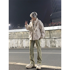 美式高街vibe拼接黄泥牛仔裤修身直筒裤XZ310A-4-NZ27控78，男装牛仔裤，星座310A-4