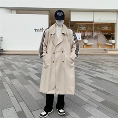 春秋双排扣风衣外套男2023新款潮帅宽松休闲中长款大衣W4407-P69，男装风衣，星座412-3