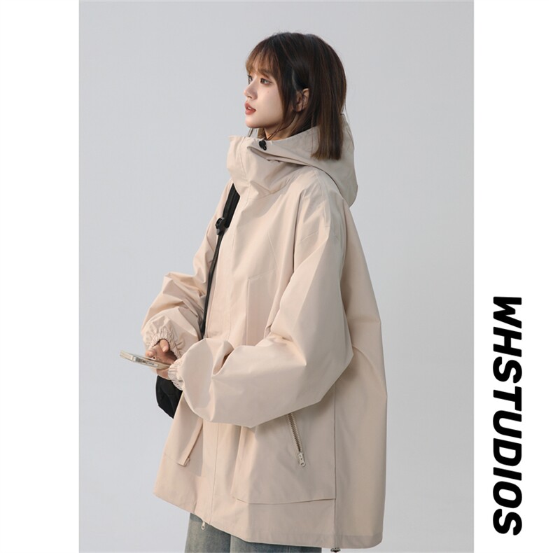 JK9085/P75秋装中性风新款连帽夹克男防水冲锋衣潮男大码外套上衣，女装风衣，电商A141