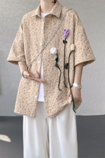 夏季法式小众肌理感衬衫短袖原创立体花朵衬衣多巴胺外套男CS531，男装衬衫，电商D206-1