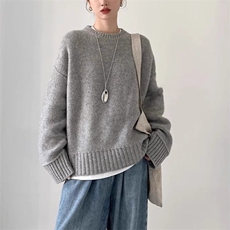 2025年秋季新款纯色圆领针织套头上衣，女装针织衫/毛衣，珍珑羊绒