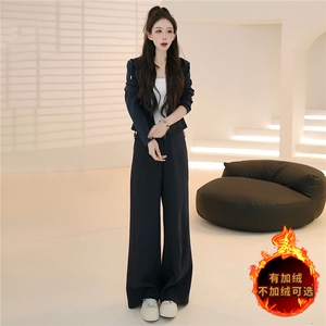 高级感时尚气质休闲套装女秋季新款纯色拉链开衫卫衣阔腿裤两件套图片