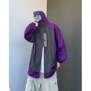 男真抽绳冲孔防晒防紫外线连帽冲锋衣山系户外登山服 W9318图片