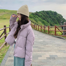 韩系紫色短款羽绒服女冬2024新款学院风减龄设计感加厚面包服外套，女装羽绒服，浙宝285（原212）