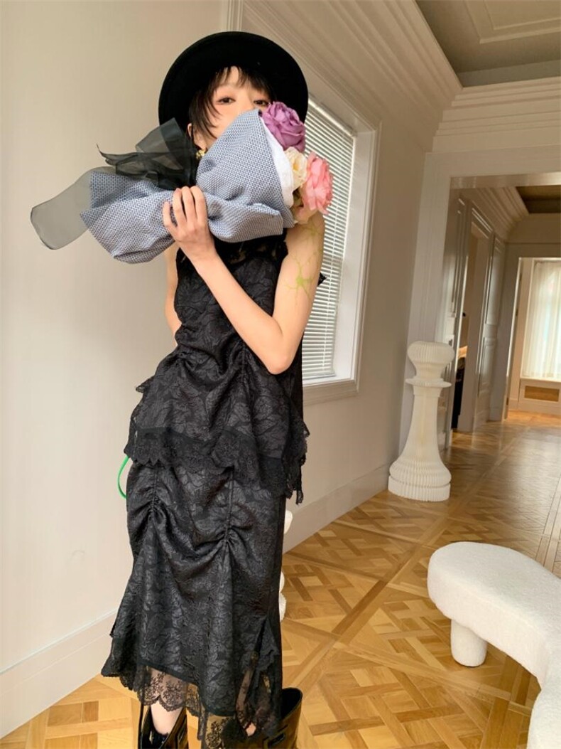 纯欲天花板蕾丝吊带套装，女装背心吊带，WAN QING万青