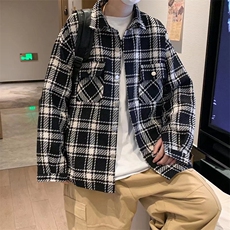格子长袖衬衫男2024春秋新款宽松港风毛呢工装夹克外套JK1052，男装夹克，星座1116A-1（原606A）