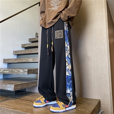初秋菠萝格面料潮小熊印花拼接宽松休闲裤B315-K23395-p45控58，男装休闲裤，电商B315