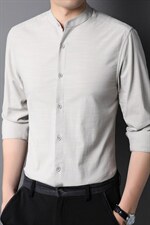 长袖衬衫男薄款纯色上衣春夏季中年男士商务休闲百搭衬衣宽松免烫，男装衬衫，电商B212（原钱塘6029）