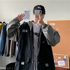 秋工装外套新款韩版宽松炸街假两件男女连帽港风夹克ins潮815-p70，男装夹克，星座1008-2
