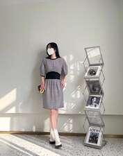 夏季新款条纹连衣裙收腰显瘦连衣裙,女装连衣裙,H·SHE