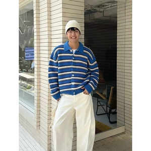 1506/QA3210/P56秋冬新款开衫毛衣美式复古休闲慵懒风男纯色外套图片