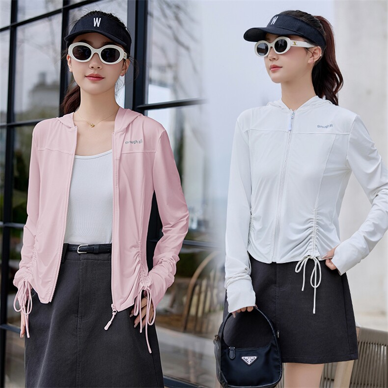 现货秒发2025夏季新款抽绳收腰显瘦冰凉透气防晒衣瑜伽服防晒服，女装防晒衣，星宇服饰