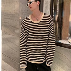 594-P33宽松型青少年长袖男设计感打底衫上衣潮休闲气质条纹，男装T恤，电商B323A