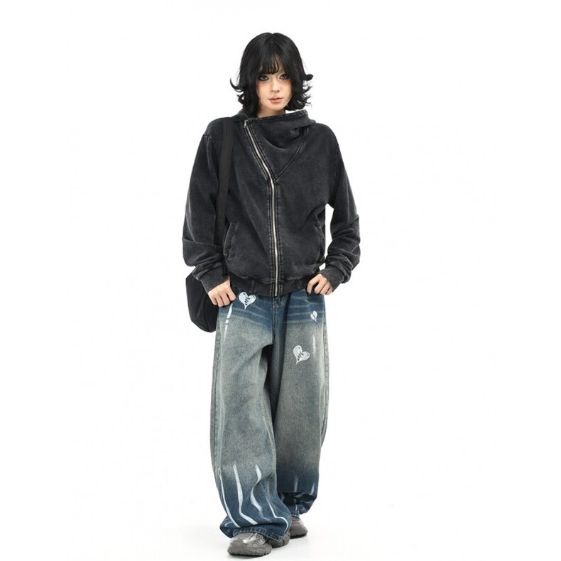 有货。连帽斜拉链卫衣女美式开衫外套上衣WB603-P63,女装短外套,星座412-3