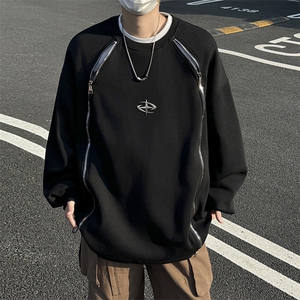 秋款男圆领卫衣侧边开叉双拉链十字架夹克外套WY43 P45图片