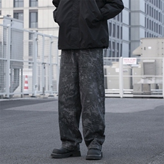 抖音品质美式高街oversize设计感蛇纹迷彩水洗弯刀裤，男装牛仔裤，星座310A-4
