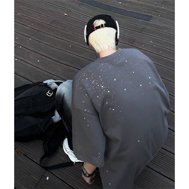 量大优供抖音视频支持得物配合二开美式满天星亮片短袖T恤MTX209,男装T恤,电商A486
