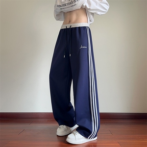 K25016批45控68秋季新款美式直筒裤三条杠运动休闲裤拖地裤男裤子图片