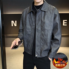 加绒皮衣外套男秋冬季2025新款机车PU皮夹克7717-P165，男装夹克，电商D327